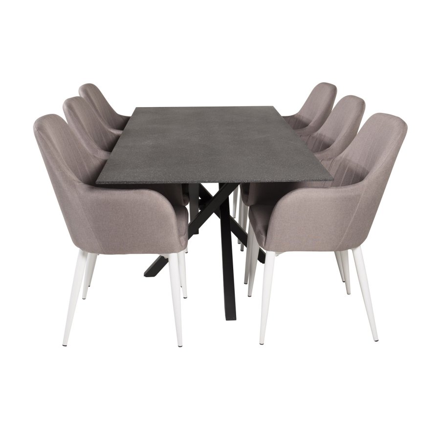 VENTURE DESIGN Comfort spisebordsstol, m. armln - gr polyester og hvid metal