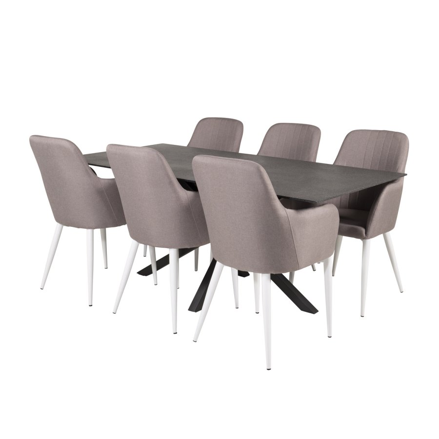 VENTURE DESIGN Comfort spisebordsstol, m. armln - gr polyester og hvid metal