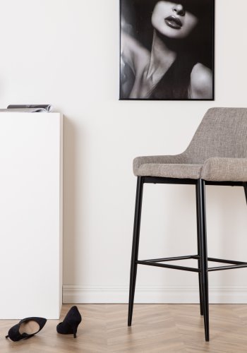 VENTURE DESIGN Plaza barkrakk, med ryggsttte og fotsttte - beige polyester lin og svart stl