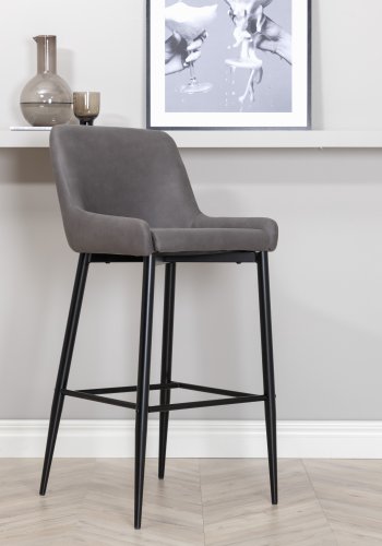 VENTURE DESIGN Plaza barkrakk, med ryggsttte og fotsttte - gr mikrofiber/polyester lin og svart stl