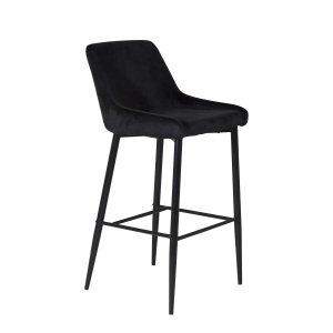 VENTURE DESIGN Plaza barstol, med ryggstöd och fotstöd - svart velour och svart järn