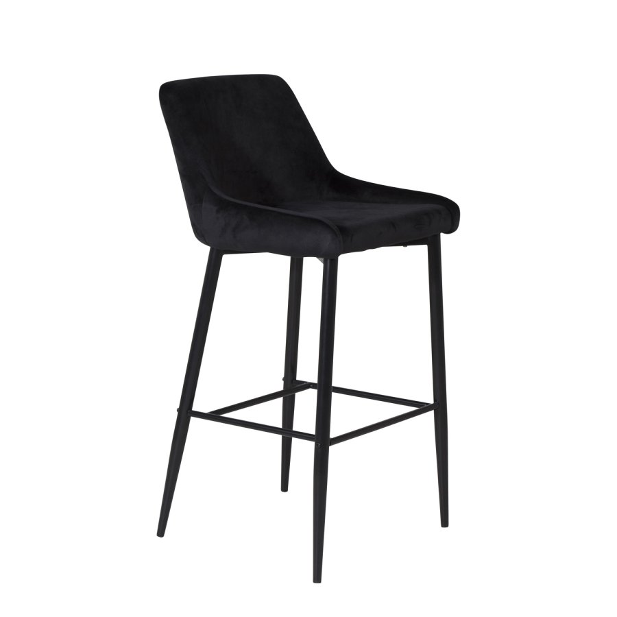 VENTURE DESIGN Plaza barstol, med ryggsttte og fotsttte - svart velour og svart jern