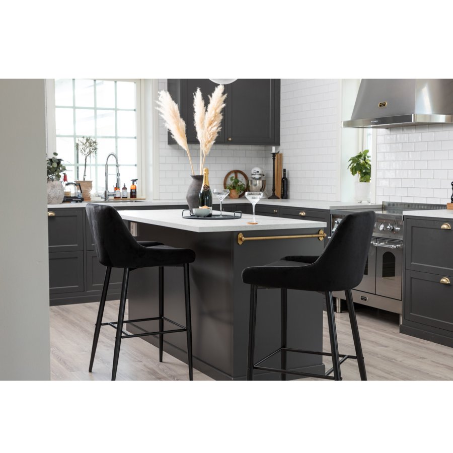 VENTURE DESIGN Plaza barstol, med ryggsttte og fotsttte - svart velour og svart jern