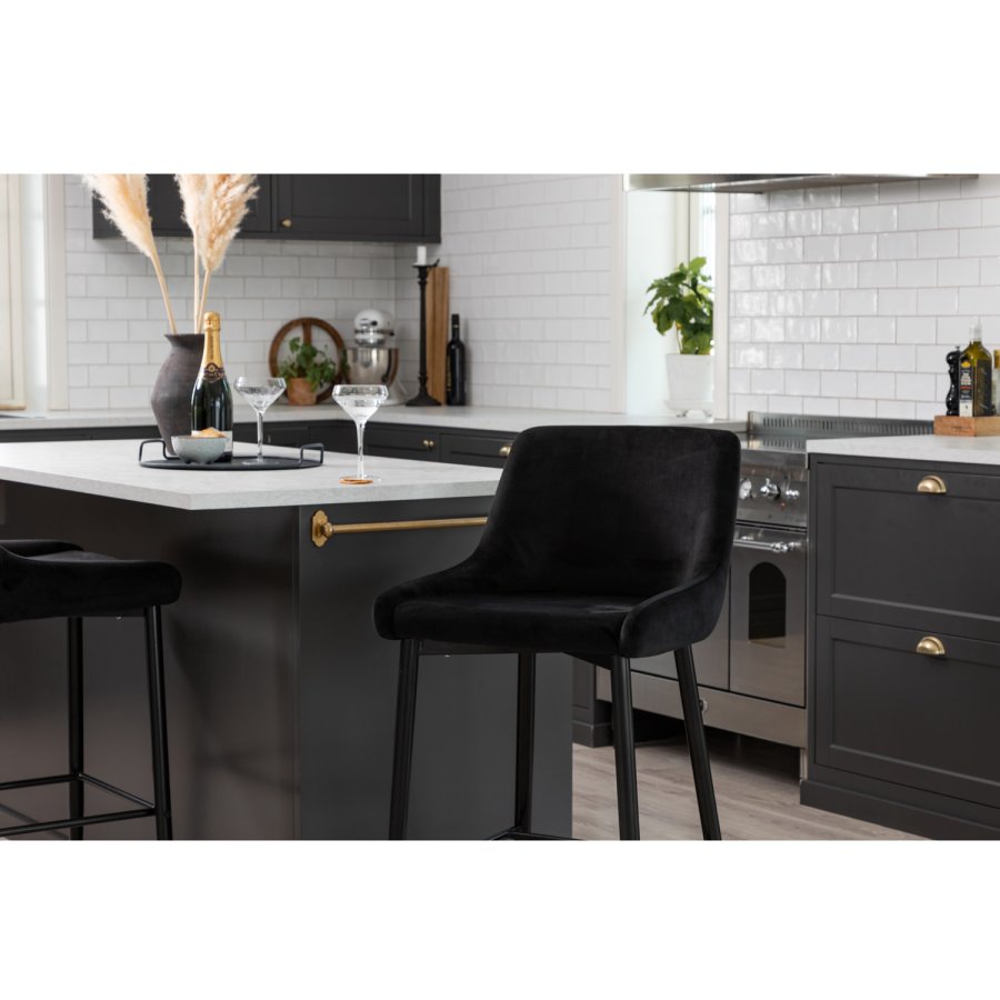 VENTURE DESIGN Plaza barstol, med ryggsttte og fotsttte - svart velour og svart jern