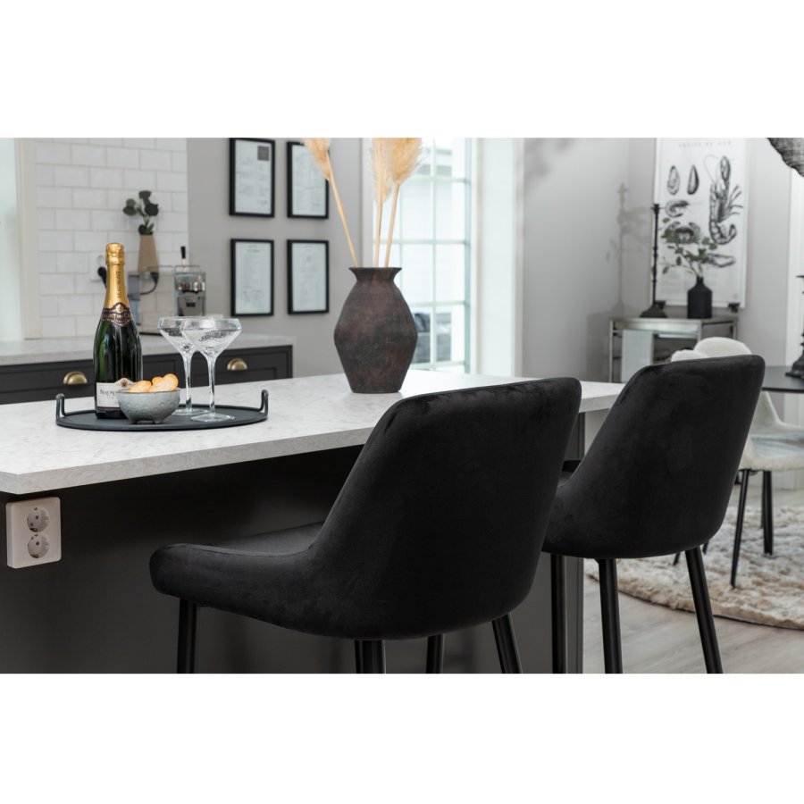 VENTURE DESIGN Plaza barstol, med ryggsttte og fotsttte - svart velour og svart jern