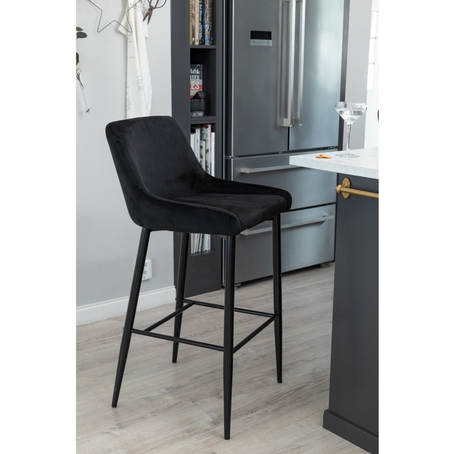 VENTURE DESIGN Plaza barstol, med ryggsttte og fotsttte - svart velour og svart jern