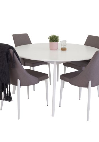 VENTURE DESIGN Leone 2.0 spisebordsstol, m. armln - gr polyester og hvid metal