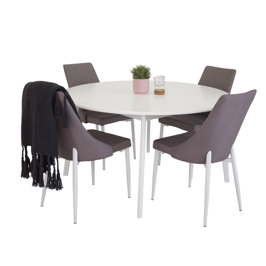 VENTURE DESIGN Leone 2.0 spisebordsstol, m. armln - gr polyester og hvid metal