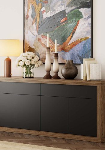 TEMAHOME Karl Skjenk - Valn�tt og sort, 4 d�rer og 2 skuffer, 245 cm