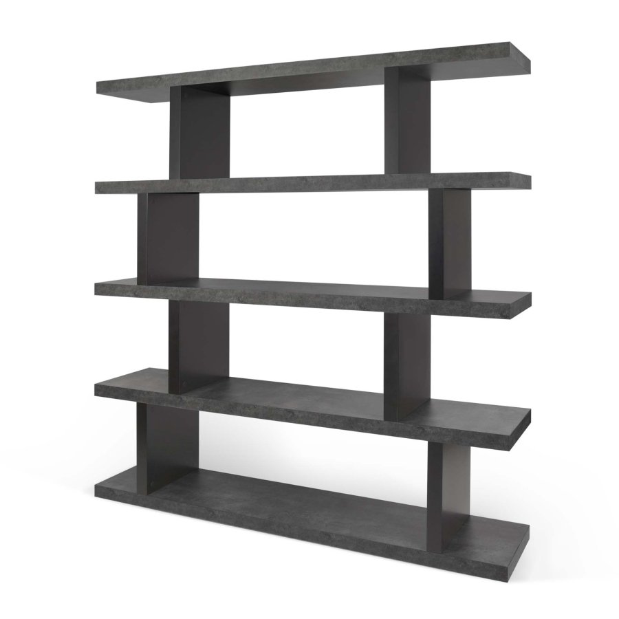 TEMAHOME Step Bokhylla H&ouml;g - Betonglook och svart - 163x172 cm
