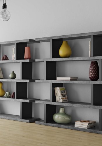 TEMAHOME Step Bokhylla H&ouml;g - Betonglook och svart - 163x172 cm