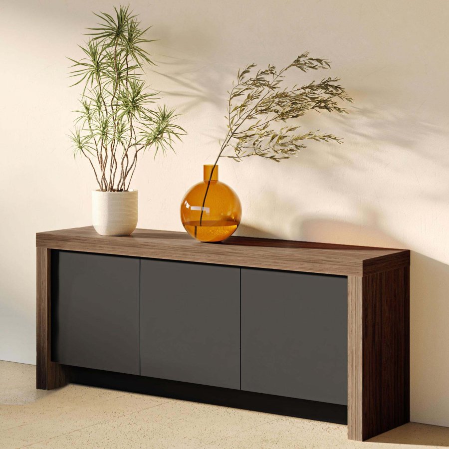 TEMAHOME Kobe Skjenk med 3 d�rer - Valn�tt/Sort, 188 cm