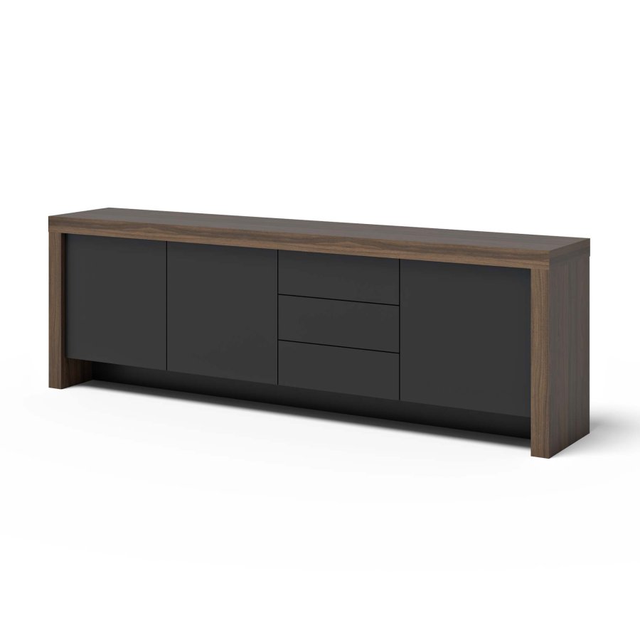 TEMAHOME Kobe Skjenk med 3 D�rer og 3 Skuffer - Valn�tt og Sort