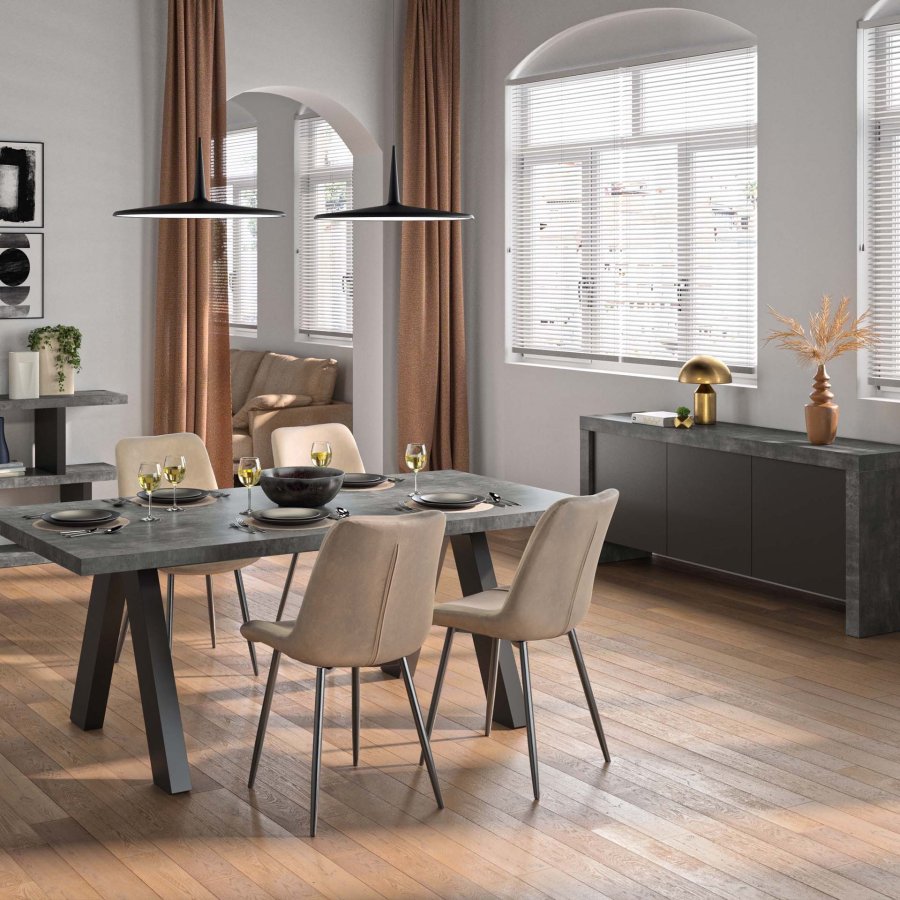 TEMAHOME Kobe Sideboard mit 3 T&uuml;ren - Beton-Optik und Schwarz, 188 cm
