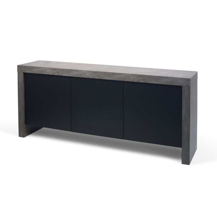 TEMAHOME Kobe Sideboard mit 3 T&uuml;ren - Beton-Optik und Schwarz, 188 cm