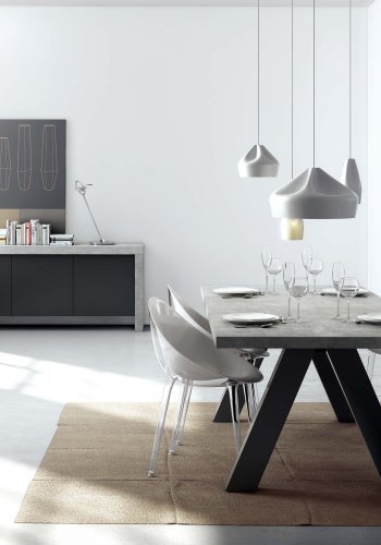 TEMAHOME Kobe Sideboard mit 3 T&uuml;ren - Beton-Optik und Schwarz, 188 cm