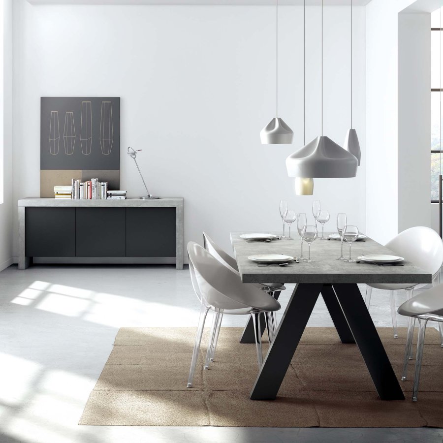 TEMAHOME Kobe Sideboard mit 3 T&uuml;ren - Beton-Optik und Schwarz, 188 cm