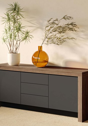 TEMAHOME Kobe Sk&auml;nk - Valn&ouml;t och Svart, 2 D&ouml;rrar och 3 L�dor, 188 cm