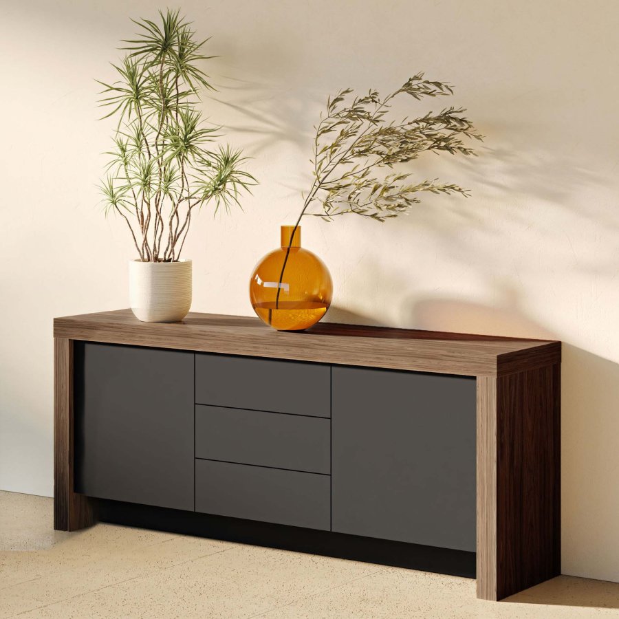 TEMAHOME Kobe Sk&auml;nk - Valn&ouml;t och Svart, 2 D&ouml;rrar och 3 L�dor, 188 cm