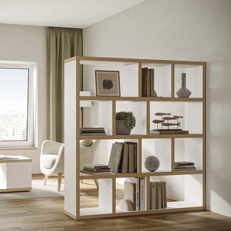 TEMAHOME Berlin Bokhylla 150 4L - Vit/Natur - 150x159 cm
