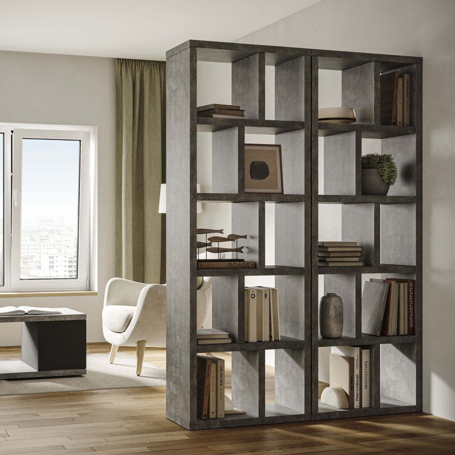 TEMAHOME Berlin Bokhylla 70 5L - Gr� betonglook, 70x198 cm
