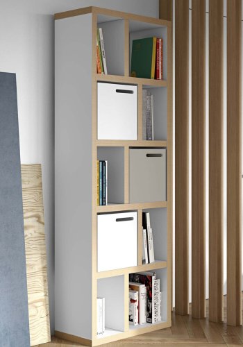 TEMAHOME Berlin Bokhylla - Vit/Natur, 5 hyllor, 70x198 cm