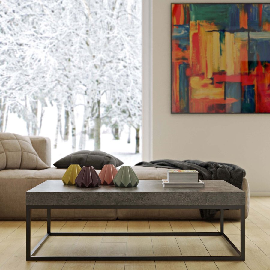 TEMAHOME Petra Sofabord - Gr� betonfinish og sort metal, 120x75 cm