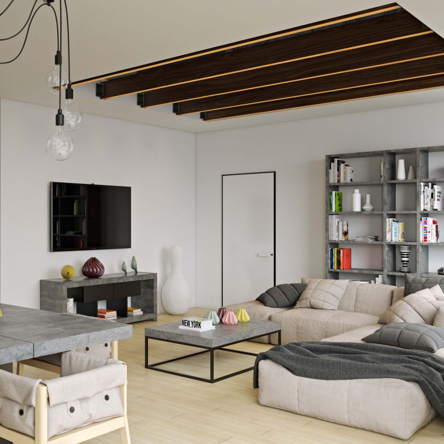 TEMAHOME Petra Sofabord - Gr� betonfinish og sort metal, 120x75 cm