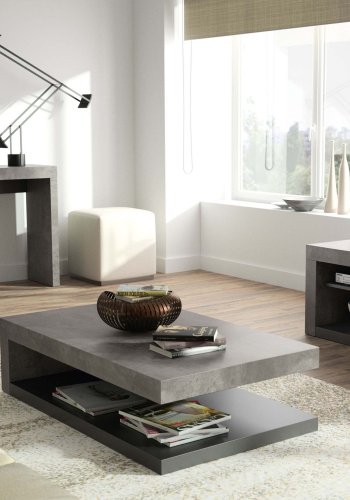 TEMAHOME Detroit Couchtisch - Betonoptik und schwarz, 110x65 cm