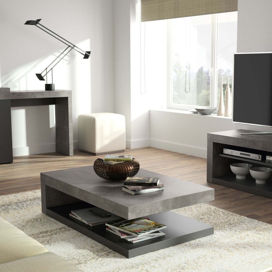 TEMAHOME Detroit Couchtisch - Betonoptik und schwarz, 110x65 cm
