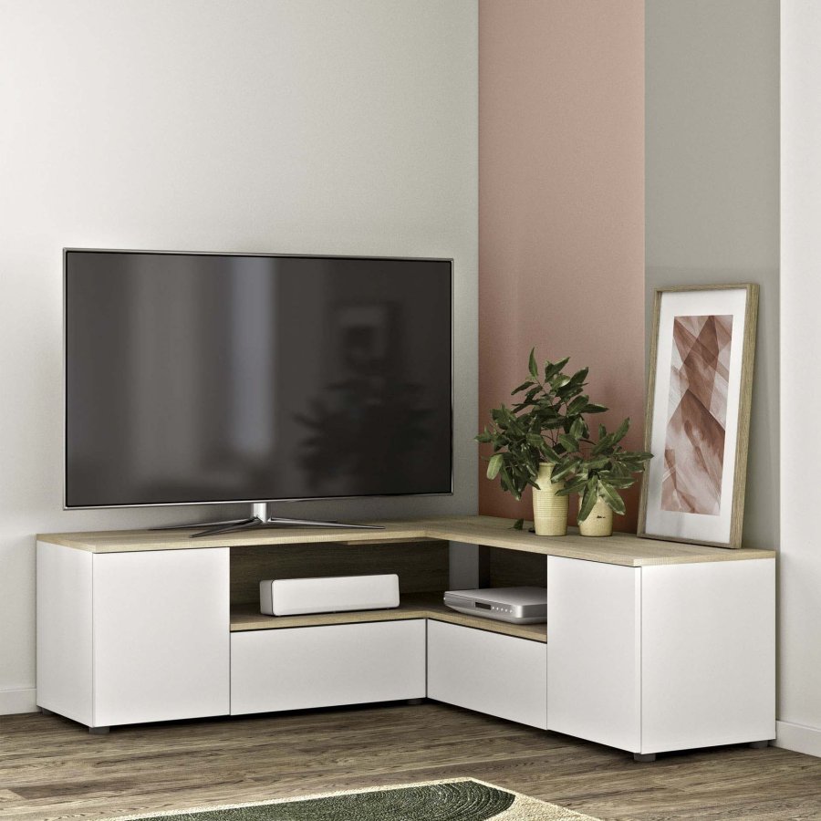 TEMAHOME Angle TV-bord - Hvid/Natur, 130 cm