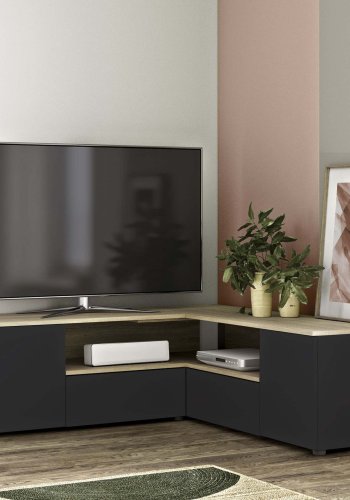 TEMAHOME Angle TV-bord - Sort/Natur eg - 130 cm
