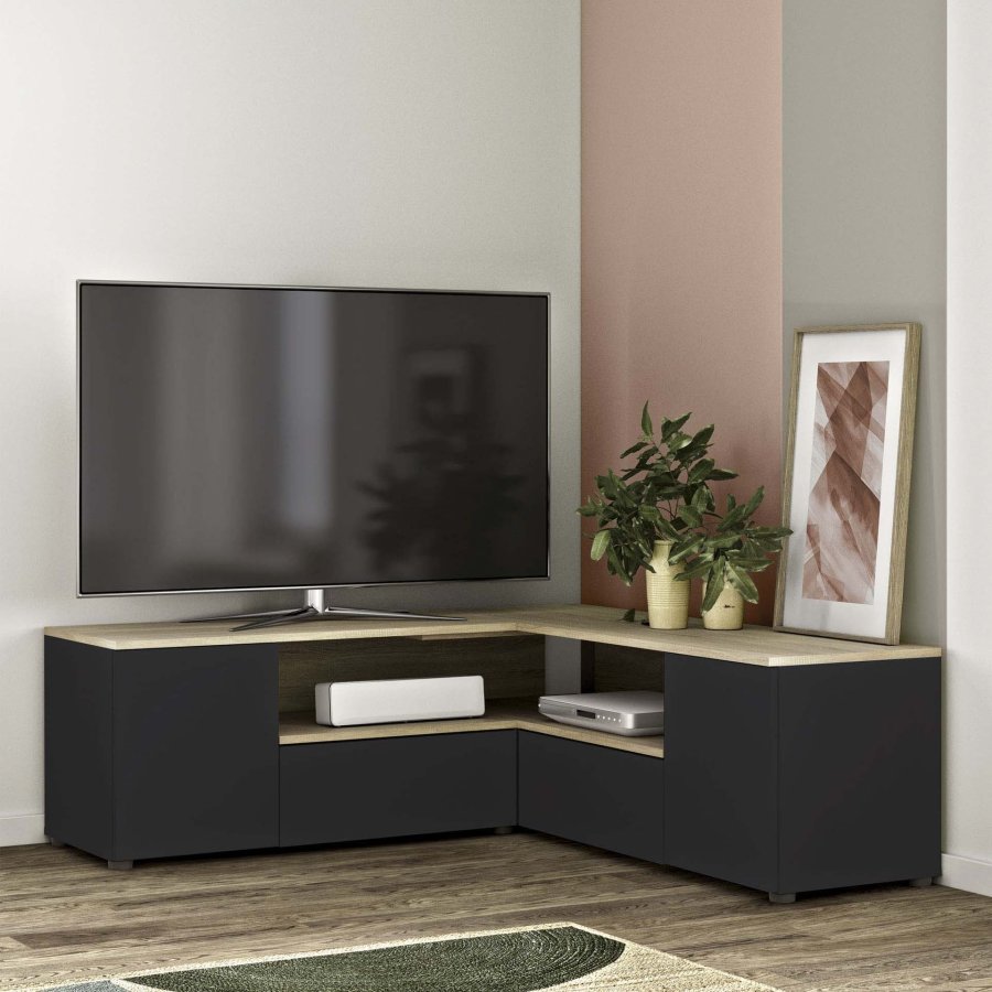 TEMAHOME Angle TV-bord - Sort/Natur eg - 130 cm