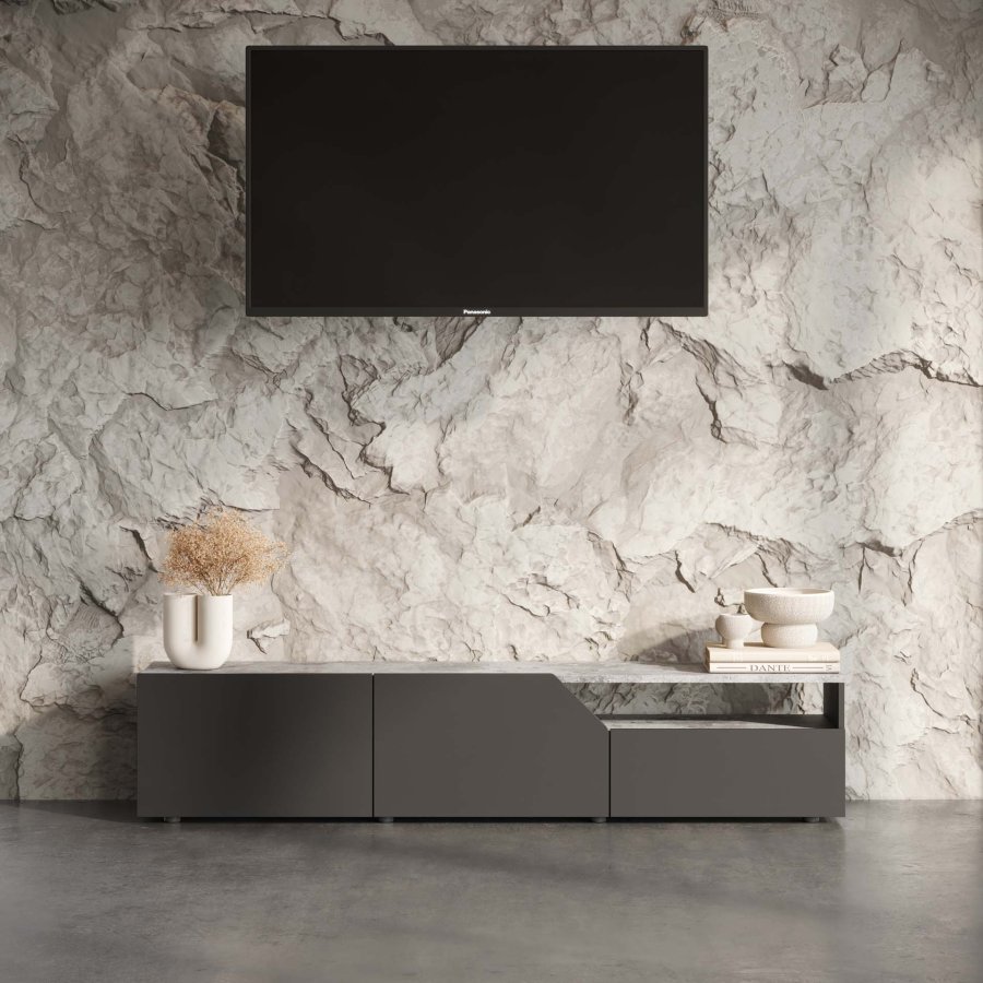 TEMAHOME Verone Tv-bord - beton-look og sort lak, 180 cm