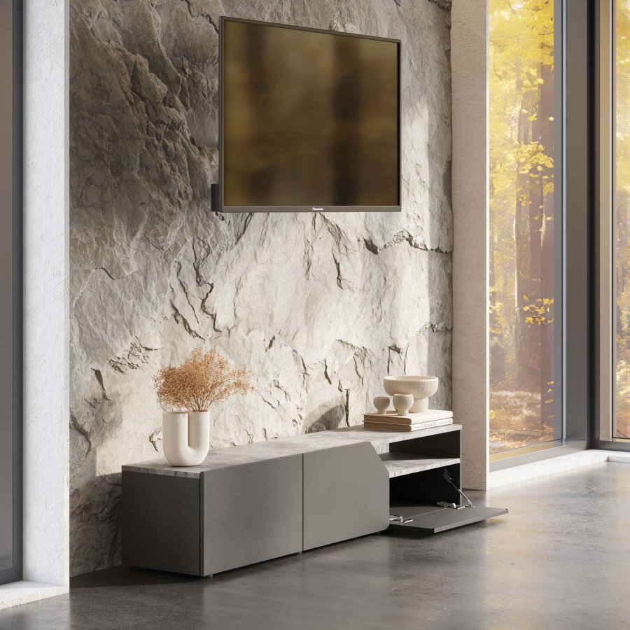 TEMAHOME Verone Tv-bord - beton-look og sort lak, 180 cm