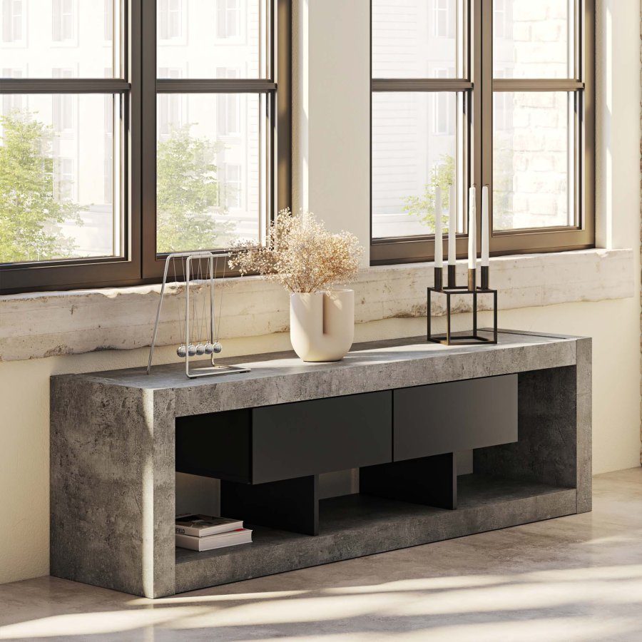 TEMAHOME Nara TV-bord - Beton og sort, 175 cm