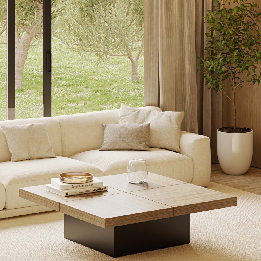 TEMAHOME Dusk Couchtisch - Walnussfurnier und schwarze Lackierung - 130x130 cm