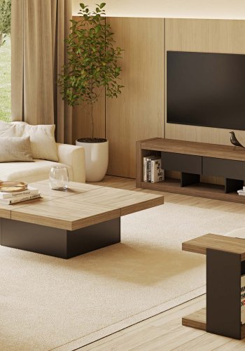 TEMAHOME Dusk Couchtisch - Walnussfurnier und schwarze Lackierung - 130x130 cm