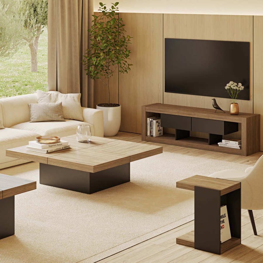 TEMAHOME Dusk Couchtisch - Walnussfurnier und schwarze Lackierung - 130x130 cm