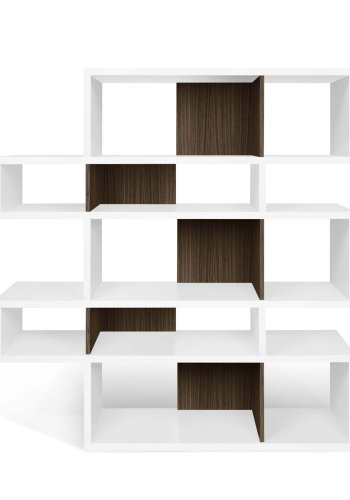 TEMAHOME London Bokhylla 002 - Vit lack och valn&ouml;tsfaner, 156x160x34 cm
