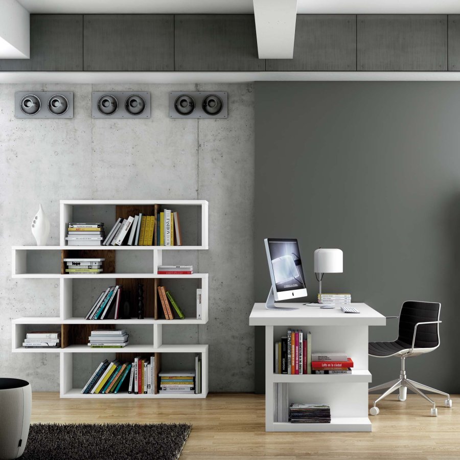 TEMAHOME London Bokhylla 002 - Vit lack och valn&ouml;tsfaner, 156x160x34 cm