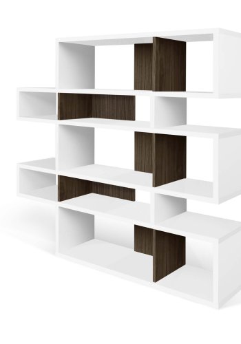 TEMAHOME London Bokhylla 002 - Vit lack och valn&ouml;tsfaner, 156x160x34 cm