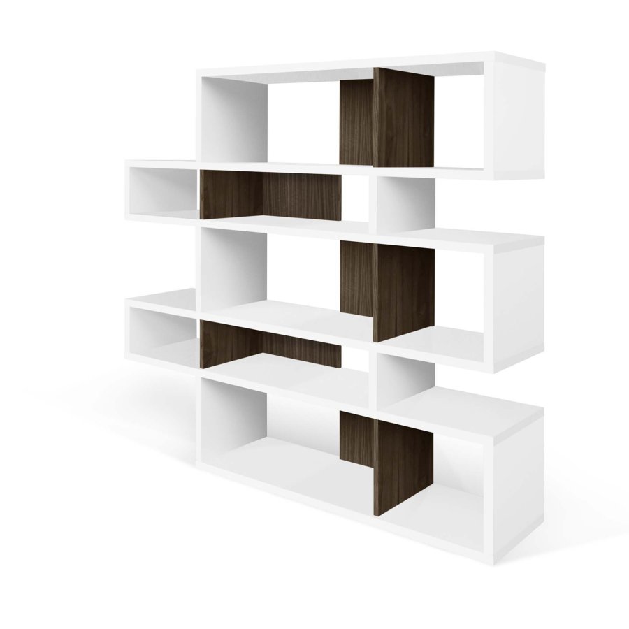 TEMAHOME London Bokhylla 002 - Vit lack och valn&ouml;tsfaner, 156x160x34 cm