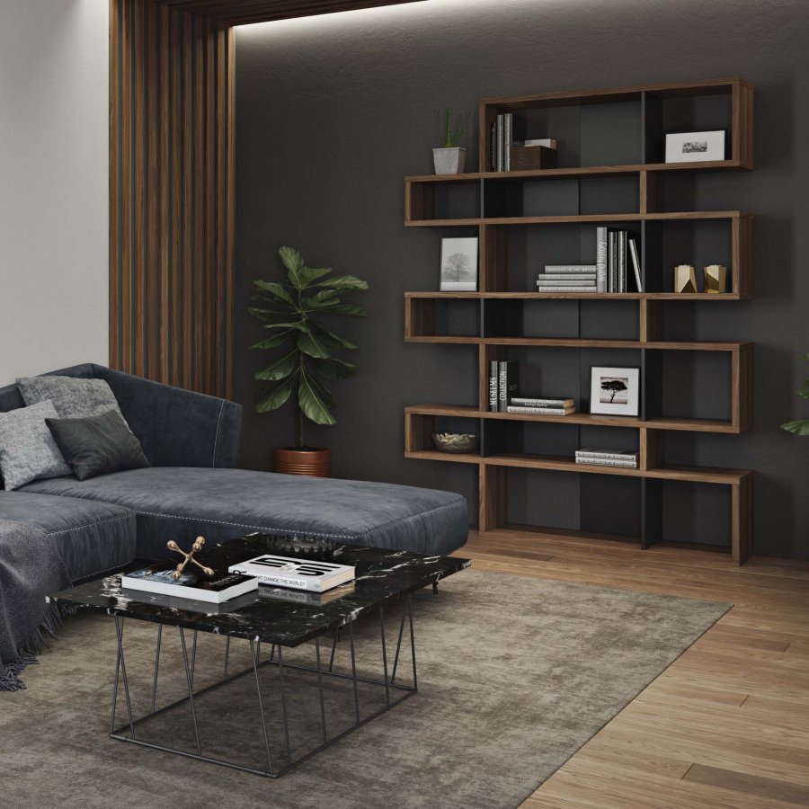 TEMAHOME London Bokhylla 003 - Valn&ouml;t/Svart - 156 x 220 x 34 cm