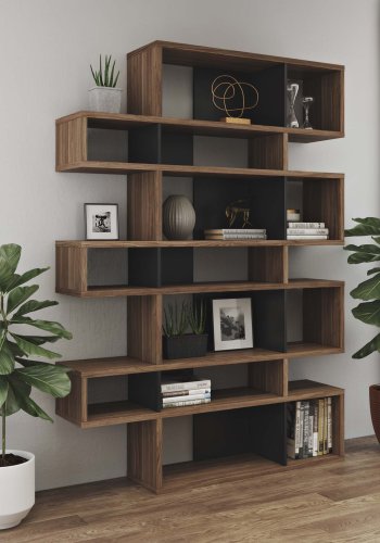 TEMAHOME London Bokhylla 003 - Valn&ouml;t/Svart - 156 x 220 x 34 cm