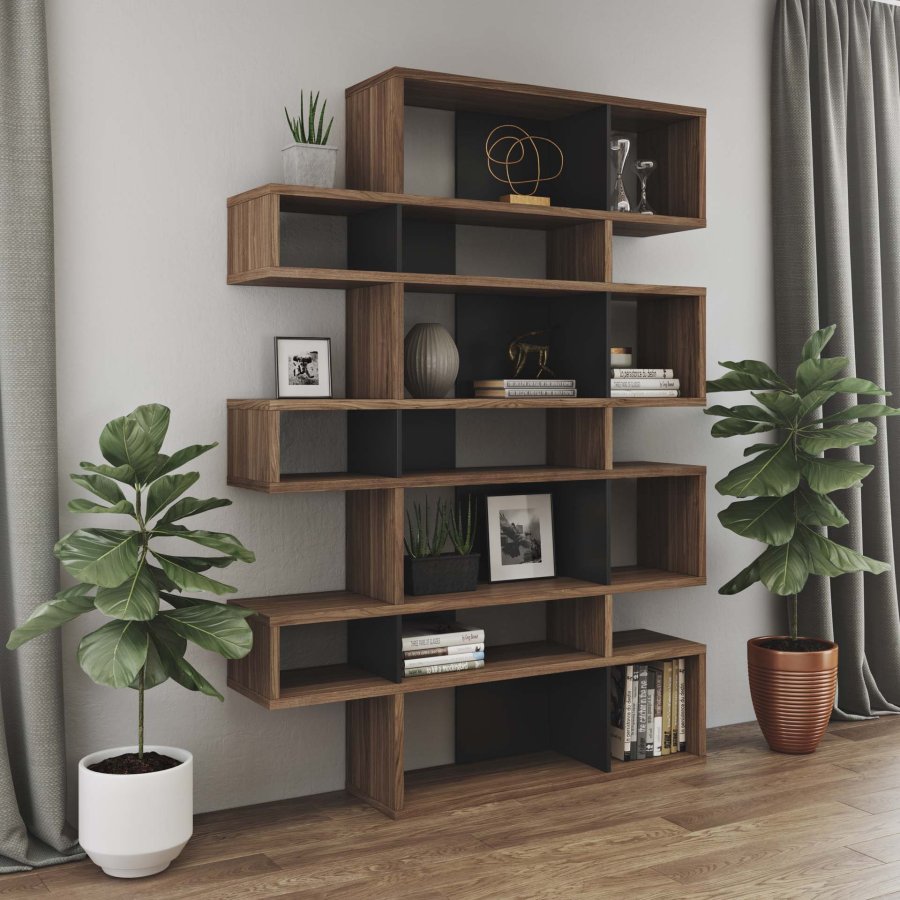 TEMAHOME London Bokhylla 003 - Valn&ouml;t/Svart - 156 x 220 x 34 cm