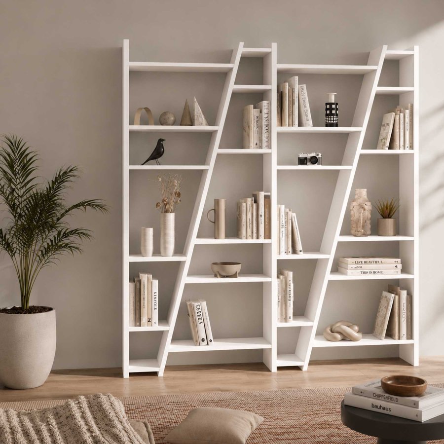 TEMAHOME Delta Bookcase 004 - Vit asymmetrisk bokhylla