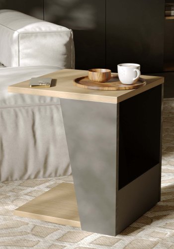 TEMAHOME Albi Beistelltisch - Walnussfurnier und schwarzes Metall, 40x40 cm