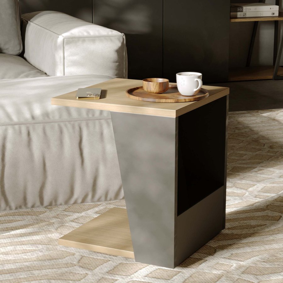 TEMAHOME Albi Beistelltisch - Walnussfurnier und schwarzes Metall, 40x40 cm