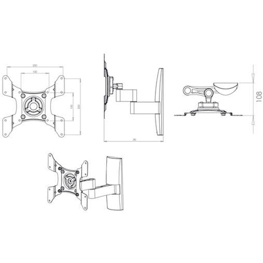 TS 3 veggfeste for TV - sort aluminium
